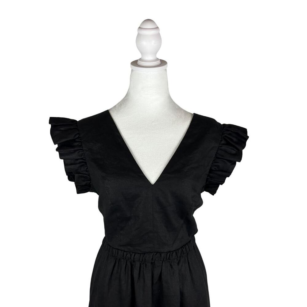 Marie Oliver Verana Linen Midi Dress 4 Black NWT Flounce Hem - Picture 4 of 10